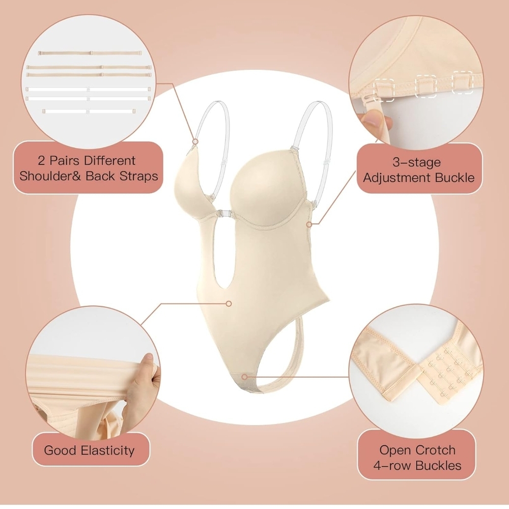 Cream Shapewear Bodysuit with Plunging V-Wire - Picture 2 of 5